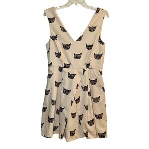 Anthropologie Leah Reena Goren Size 8 Cream Black Sleeveless Cat Flare Dress